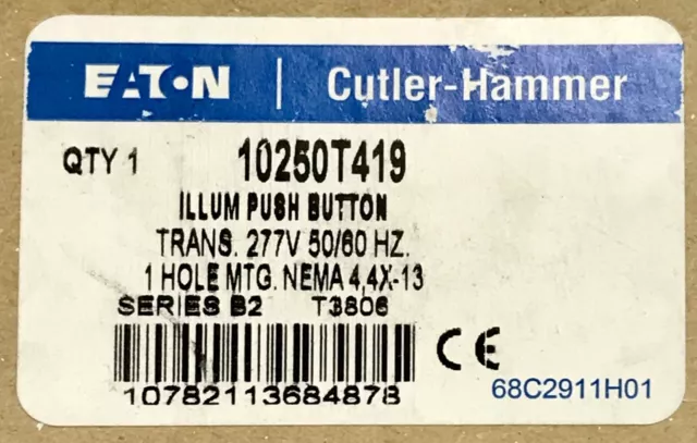 EATON CUTLER HAMMER 10250T419 277 VAC Illuminated Push Button