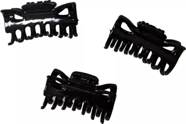 Pack of 3 Small Mini 4cm Black Plastic Hair Claws Clips Clamps Jaw Clips UK