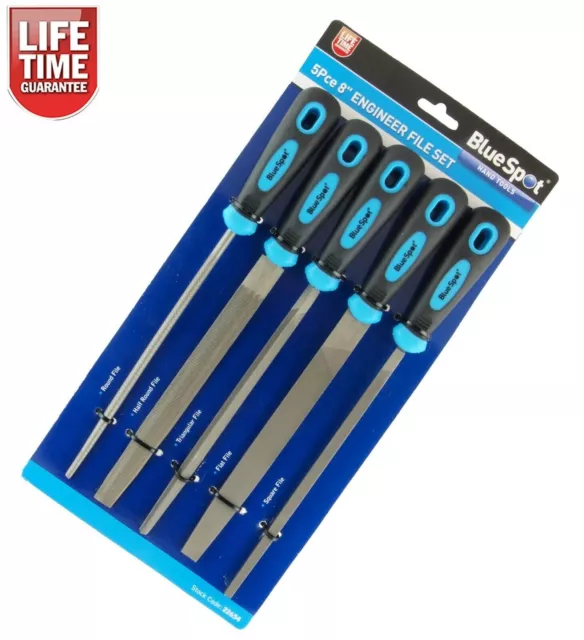 5pc 8" Inch Engineers File Set for Metal Round Flat Triangular Half Round Square