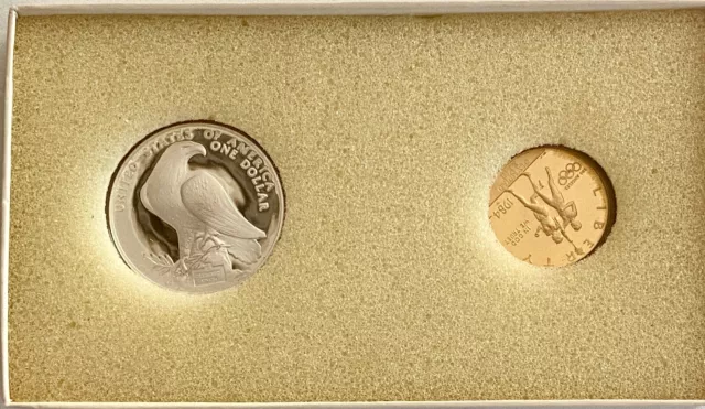 1984-W & S, Gold $10  Silver $1 Olympic Commemorative 2 Coin Proof Set 3