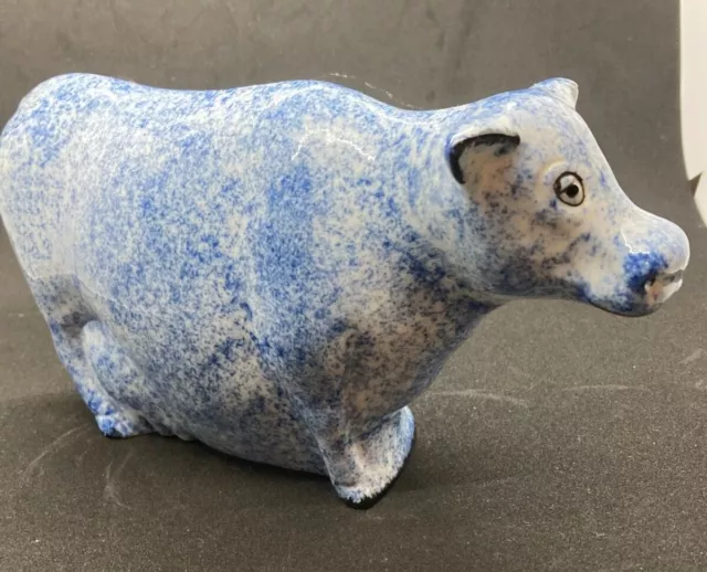 Vintage ENESCO Blue Sponge Speckled Cow Figurine 9” Long Sculpture