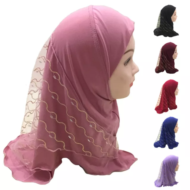 2-6Y Muslim Kids Girls Hijab Instant Scarf One Piece Amira Headscarf Shawl Wrap