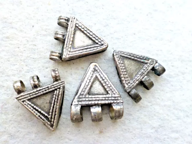 Antique   4 Pcs  Sterling Silver  Triangular Shape   Hollow   Trade Beads