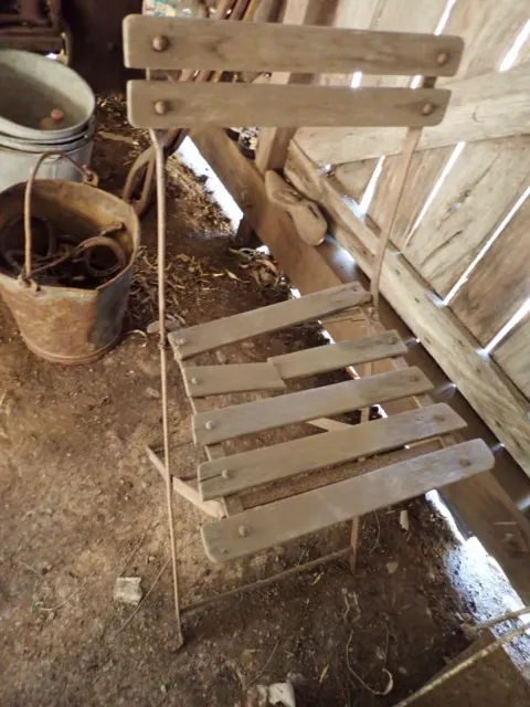 Antique Metal & Timber Fold Up Chair. Needs Restoration.