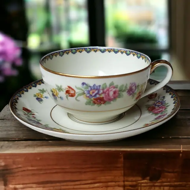 Vintage Theodore Haviland Limoges France Ivory China Floral 5oz Tea Cup & Saucer