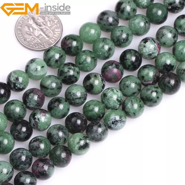 Natural Gemstone Green Ruby Zoisite Round Loose Beads For Jewellery Making 15"UK