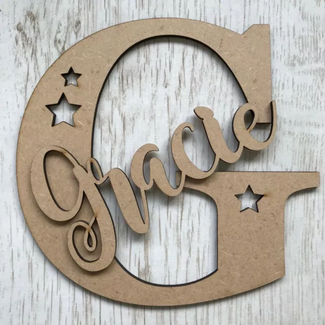 *ANY NAME & LETTER* Personalised wooden letter with script name & stars