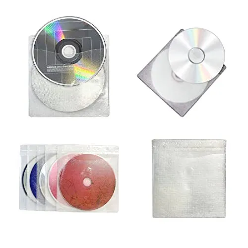 100pcs Premium CD DVD Sleeves，Double-Sided Plastic Sleeves with Non-Woven Fab...