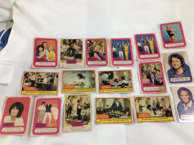 THREE'S COMPANY 1978 bubble gum trading cards vintage tv 18 total, 10 stickers