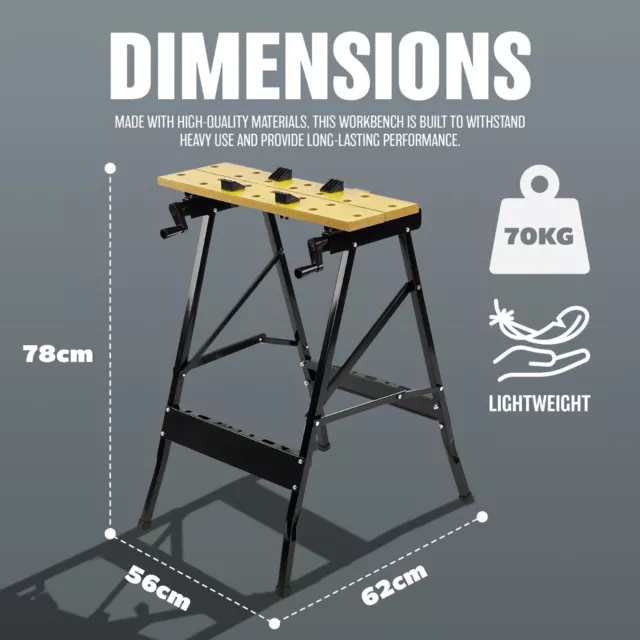 Wooden Foldable Workbench Portable Bench Work Clamping Folding Worktop Table New