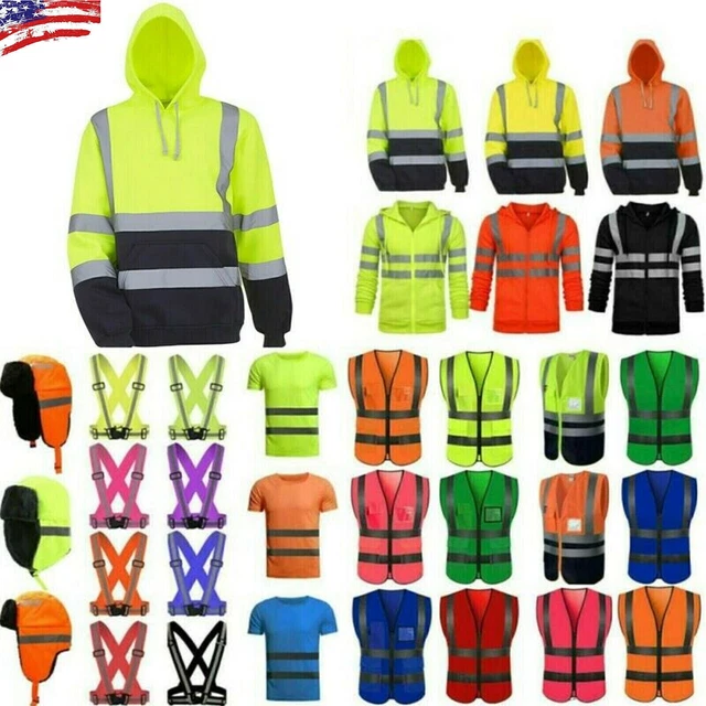 Men Hi Vis Viz Jacket Vest High Visibility Hoodie Safety Work T Shirt Waistcoats