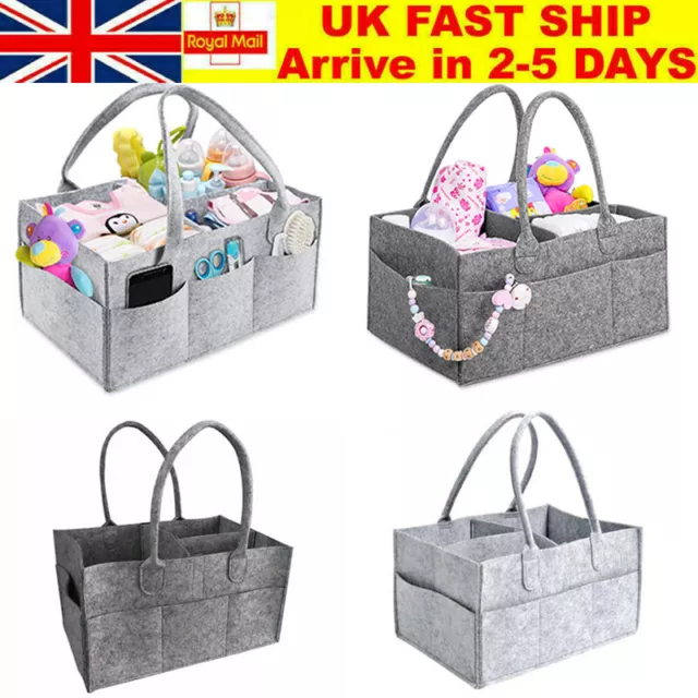 Felt Baby Diaper Organizer Caddy Changing Nappy Kids Storage Carrier Grey Bag UK