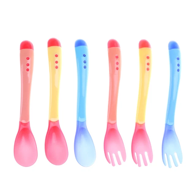 Cuchara y tenedor de alimentación de silicona de seguridad para bebés LSP*t~