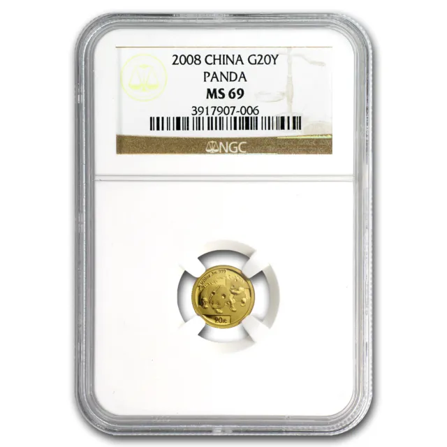 2008 China 1/20 oz Gold Panda MS-69 NGC