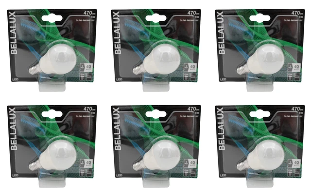 6 x Bellalux LED Tropfen 5W = 40W E14 matt 470lm Kugel 840 neutralweiß 4000K