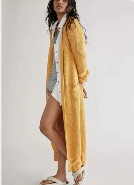 Free People NWT Size S It's Alright Apricot Cardi Sweater NEW Maxi Cardigan