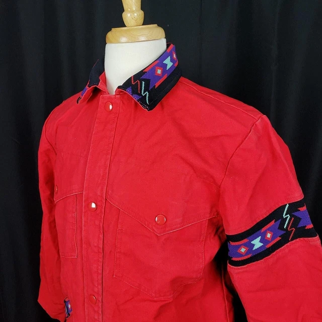 VtgDavid James Red Aztec Duster Coat Jacket Long Western Cowboy Riding USA Small