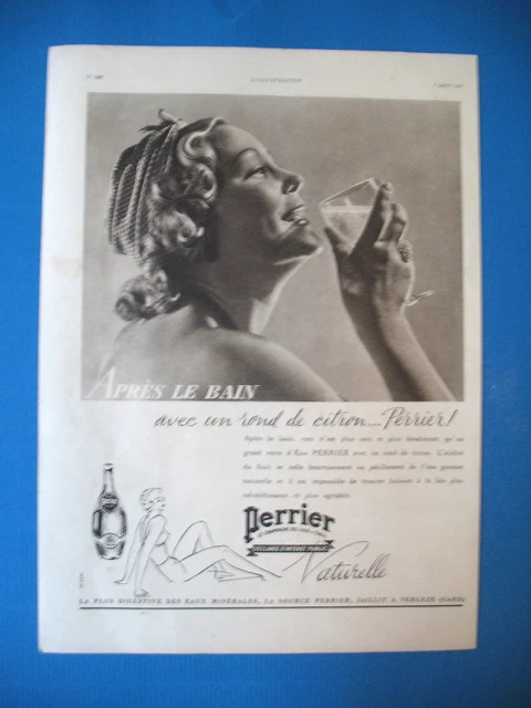 Publicite De Presse Perrier Eau Gazeuse Naturel Apres Le Bain Ad 1935