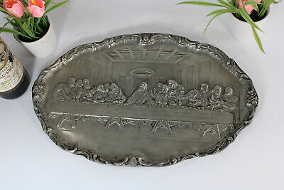 Antique Pewter religious Last supper WAll panel plaque