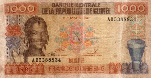 FR3-1000 francs guinéens-voir état(risque déchirure, pliure, trou,etc...)