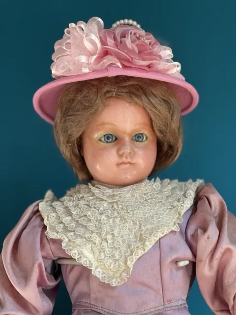 Antique German 23” Wax Over Papier Mache Sleepy Eye Fashion Doll