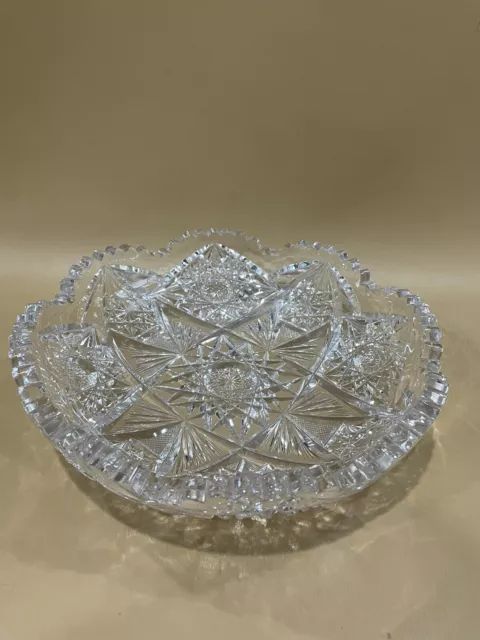Vintage ABP? American Brilliant ? Cut Glass Clear Low Bowl 9”