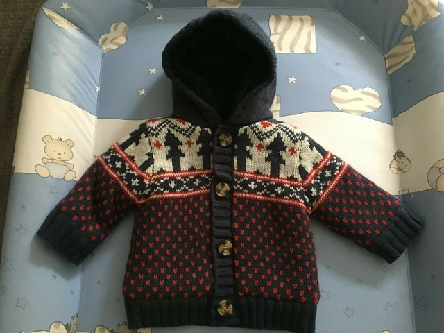Giacca foderata a maglia spessa blu navy cappotto con cappuccio George taglia 0-3 m