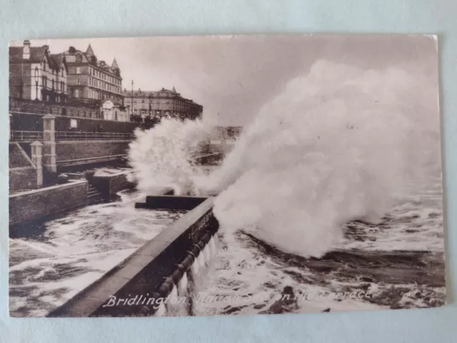 Old Postcard - Bridlington - Rough sea on the terrace, Posted 1922