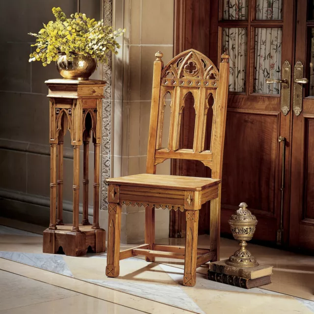 Design Toscano Sudbury Hand-Carved Solid Pine Gothic Side Chair