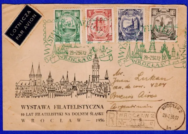 Poland, 1956, Air Mail Registered Cover To Argentina, Wiroclaw Cancel