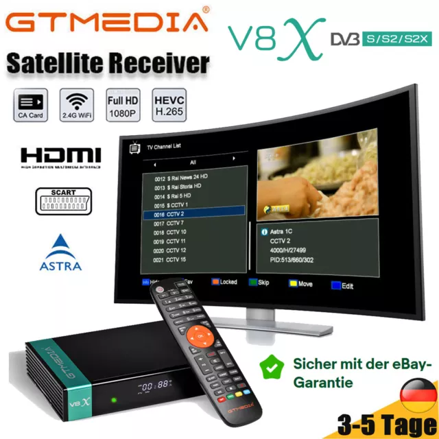 DVB-S2/S2X FullHD Digital TV Satelliten Sat Receiver SCART WLAN TV Decoder H.265