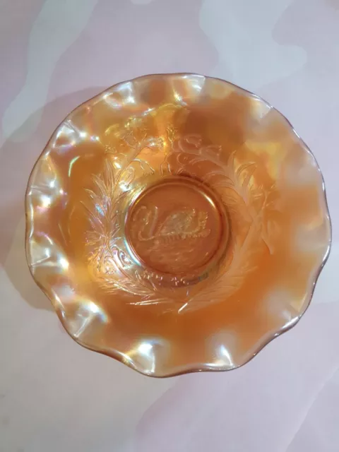 Beautiful Old Crown Crystal Carnival Glass Marigold Australian Swan Nappy Bowl