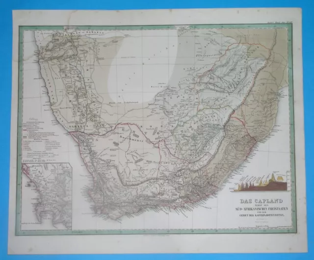 1860 Original Map South Africa Namibia Mozambique Botswana Rhodesia Zimbabwe