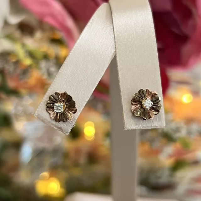 10k Black Hills Gold Diamond Leaf Grape Flower Stud Earrings no backs