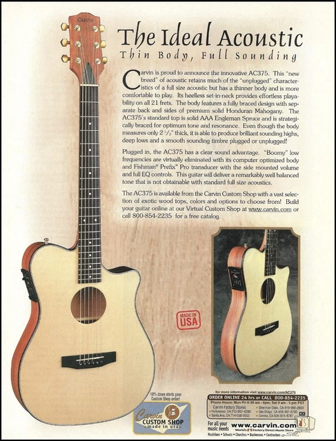 Carvin AC 375 acoustic thin body guitar advertisement 8 x 11 ad print