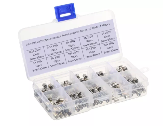 Kit Lot Fusibles Verre 5X20mm 100 Pièces 10 Valeurs 0.2A 0.5A 1A 2A 3A 5A 8A 10A