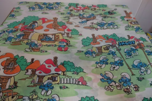 Vintage 1980's Smurfs Top Flat Twin Bed Sheet