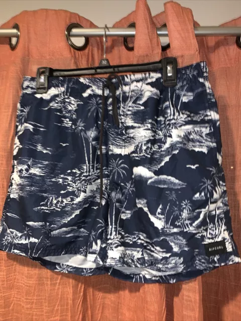 Rip Curl Board Shorts Mens 33 Medium Navy Blue Palm Trees Swim Trunks Lay Days