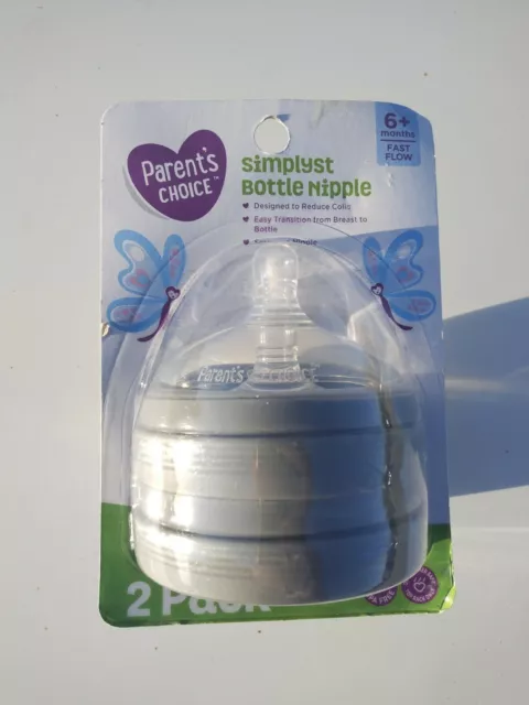 2-Pack Parent's Choice Simplyst Baby Bottle Nipple 6+ Months Fast Flow