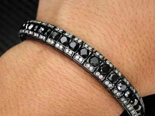 10 Ct Round Cut  Lab Created Black Diamond Men's Bracelet 14K Black Gold Finish