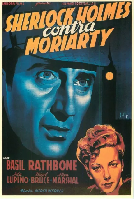 Adventures of Sherlock Holmes Movie Poster Postcard Basil Rathbone Ida Lupino