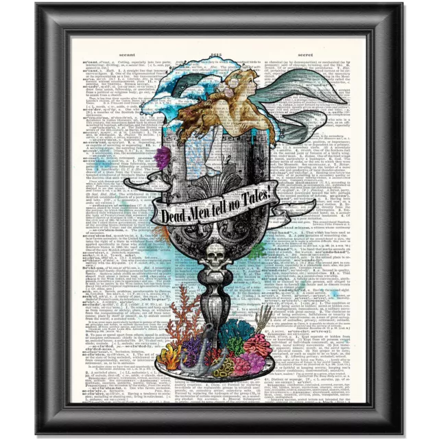 Mermaid Art Print on Dictionary Book Page Pirate Wall Art Bathroom Decor Picture