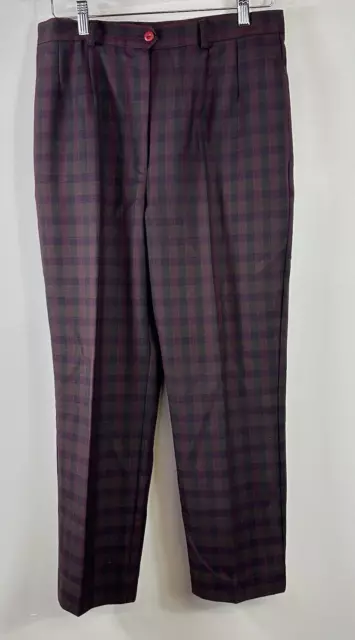 FLETCHER JONES Size 14 women's straight leg wool blend purple tartan dress pants