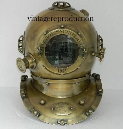 Vintage Divers Helmetantique Buceo Casco US Azul Marino Ancla Engg. Profundo Mar