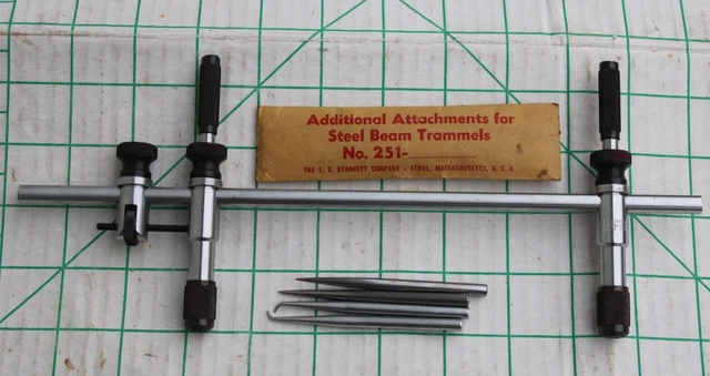 C-251 STARRETT 9" STEEL BEAM TRAMMEL with 4 Attachments EDP 51205