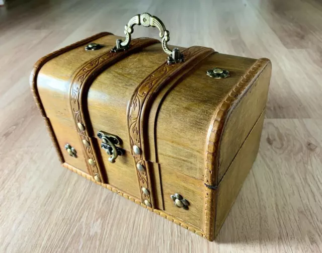 Medium Wooden Treasure Chest Style Box storage, trinkets, phone keys, ideal GIFT