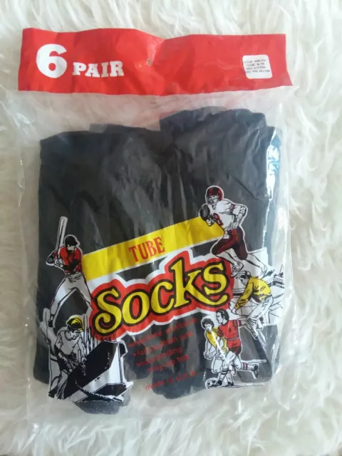 6 Pairs Mens Athletic Sports Cotton Tube Socks Solid Size 9-15 Made In USA BLACK