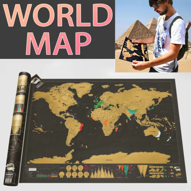 Deluxe Scratch off world Map Interactive large Poster Atlas Travel Decor Gift AU