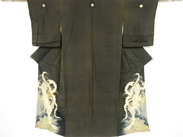 82895# Japanese Kimono / Antique Tomesode / Kinsha / Bird & Pine