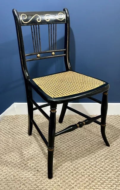 Regency Style Antique Ebonised Decorative Chinoiserie Cane Seat Chair